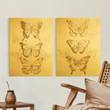 Stampa su tela 2 parti - Composizione di farfalle in oro