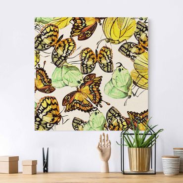Quadro su tela naturale - Sciame di farfalle gialle - Quadrato 1:1