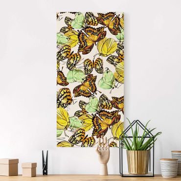 Quadro su tela naturale - Sciame di farfalle gialle - Formato verticale 1:2