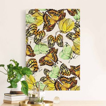 Quadro su tela naturale - Sciame di farfalle gialle - Formato verticale 2:3