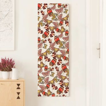 Quadro su tela naturale - Sciame di farfalle occhio di pavone - Formato verticale 1:3