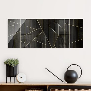Quadro in vetro - Geometria in acquerello bianco e nero - Panorama