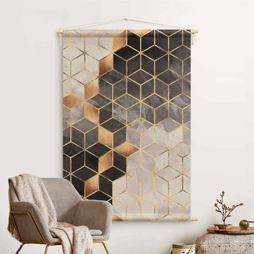 Arazzo da parete - Geometria dorata con bianco e nero