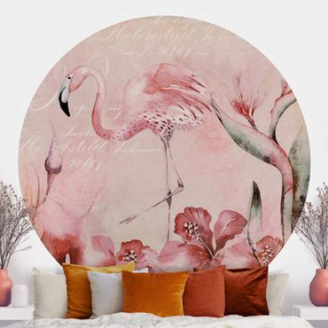 Carta da parati rotonda autoadesiva - Shabby Chic Collage - Flamingo
