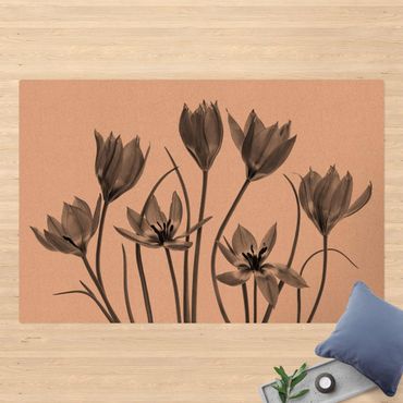 Tappetino di sughero - Sette fioriture di tulipani in bianco e nero - Formato orizzontale 3:2
