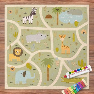 Tappetino di sughero - Tappetino educativo safari - La varietà di animali - Quadrato 1:1