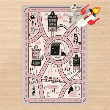 Tappetino di sughero - Tappetino educativo Scandinavia - La città rosa - Formato verticale 2:3