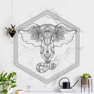 Carta da parati esagonale adesiva con disegni - Elefante spirituale in effetto marmo