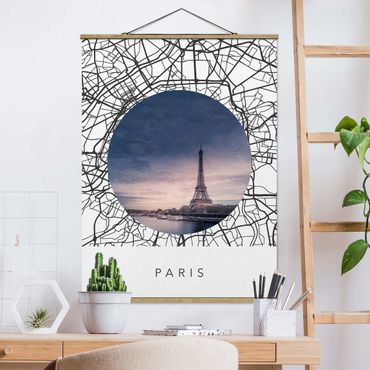 Foto su tessuto da parete con bastone - Collage mappa di Parigi - Verticale 3:4