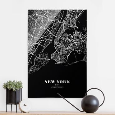 Quadro in vetro - Pianta della città New York - Classico nero - Formato verticale