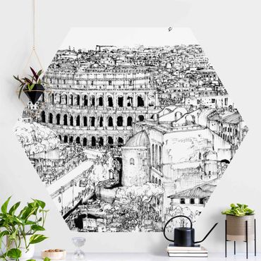 Carta da parati esagonale adesiva con disegni - Studio della città - Roma