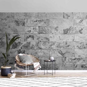Carta da parati metallizzata - Muro effetto marmo naturale grigio
