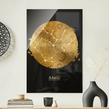 Quadro in vetro - Segno zodiacale Sagittario in grigio e oro - Formato verticale