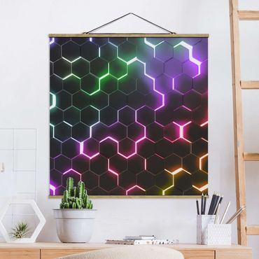 Foto su tessuto da parete con bastone - Esagoni strutturati con luce al neon - Quadrato 1:1