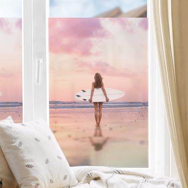 Decorazione per finestre - Surfista con tavola al tramonto
