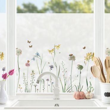 Decorazione per finestre - Farfalle danzanti su fiori selvatici