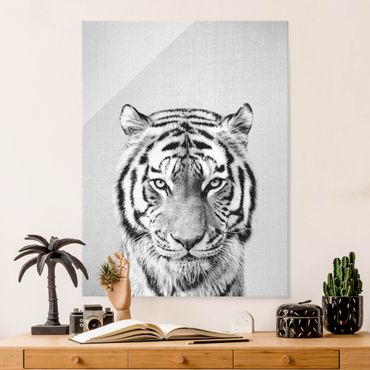 Quadro in vetro - Tigre Tiago in bianco e nero