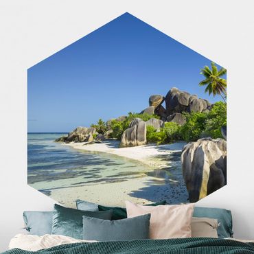 Carta da parati esagonale adesiva con disegni - Spiaggia da sogno alle Seychelles