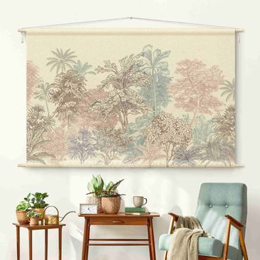 Arazzo da parete - Foresta tropicale con palme in pastello