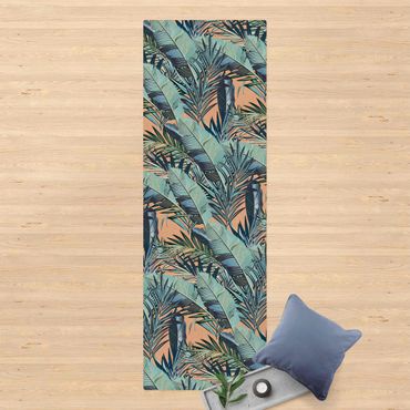 Tappetino di sughero - Trama con giungla di foglie turchese - Formato verticale 1:2