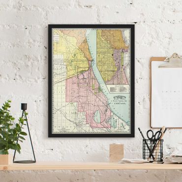 Poster con cornice - Cartina vintage di Chicago