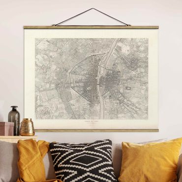 Foto su tessuto da parete con bastone - Mappa vintage Paris - Orizzontale 4:3