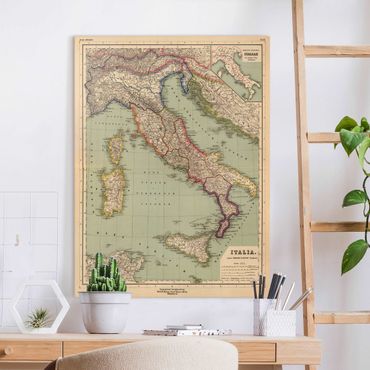 Quadro su tela - Cartina geografica vintage dell'Italia
