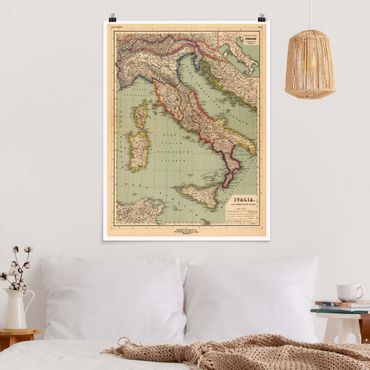 Poster - Cartina geografica vintage dell'Italia