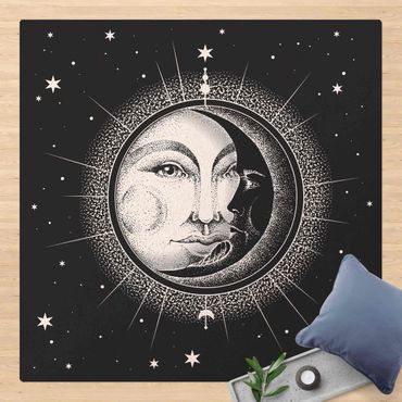 Tappetino di sughero - Illustrazione vintage di sole e luna - Quadrato 1:1