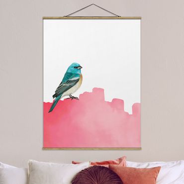 Foto su tessuto da parete con bastone - Uccellino su rosa - Verticale 3:4