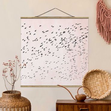 Foto su tessuto da parete con bastone - Stormo di uccelli al tramonto - Quadrato 1:1