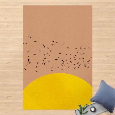 Tappetino di sughero - Stormo di uccelli davanti al sole dorato - Formato verticale 2:3