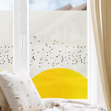 Decorazione per finestre - Stormo di uccelli davanti al sole dorato