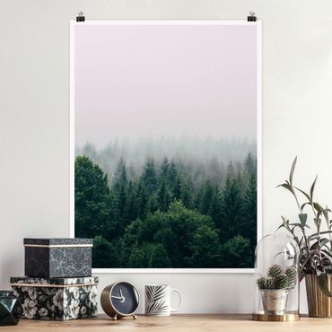 Poster - Foresta nella nebbia del crepuscolo