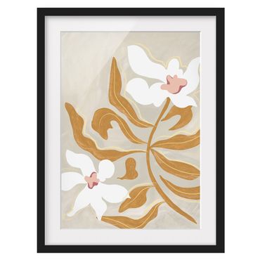 Poster con cornice - Fiori bianchi con foglie gialle