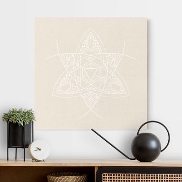 Quadro su tela naturale - Linee bianche - Mandala triangolo - Quadrato 1:1