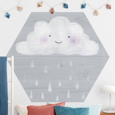 Carta da parati esagonale adesiva con disegni - Nuvola con gocce di pioggia argentate