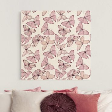 Quadro su tela naturale - Delicate farfalle rosa - Quadrato 1:1