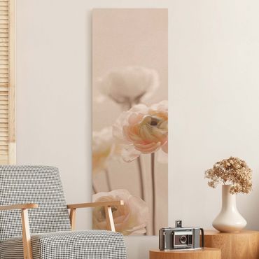 Quadro su tela naturale - Cespuglio delicato di fiori rosa - Formato verticale 1:3