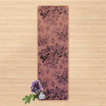 Tappetino yoga - Motivo di fioritura delicata in acquerello lilla