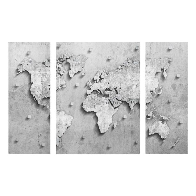 Quadro in vetro - Concrete World Map - 3 parti