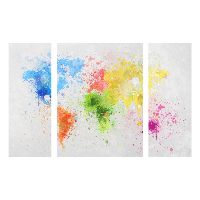 Quadro in vetro - Colorful splashes world map - 3 parti