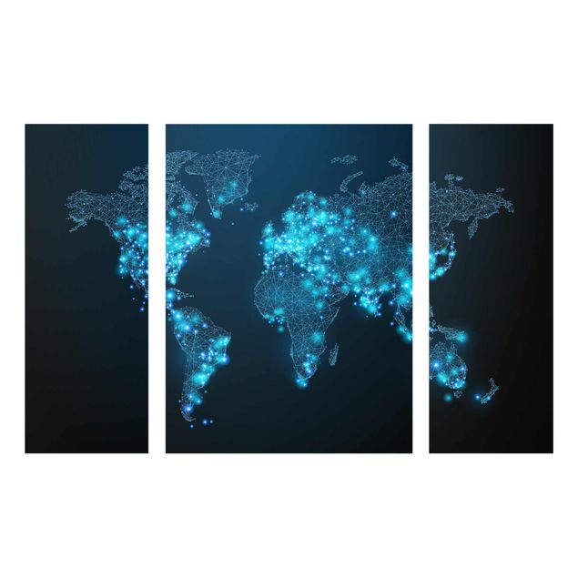 Quadro in vetro - Connected World World Map - 3 parti