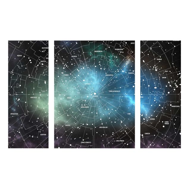Quadro in vetro - Constellations map Galaxy fog - 3 parti