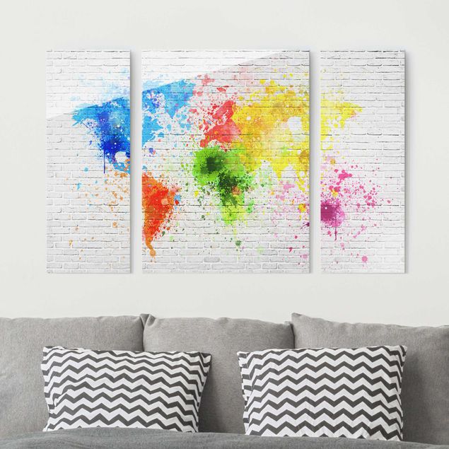 Lavagna magnetica vetro Muro di mattoni bianchi Mappa del mondo