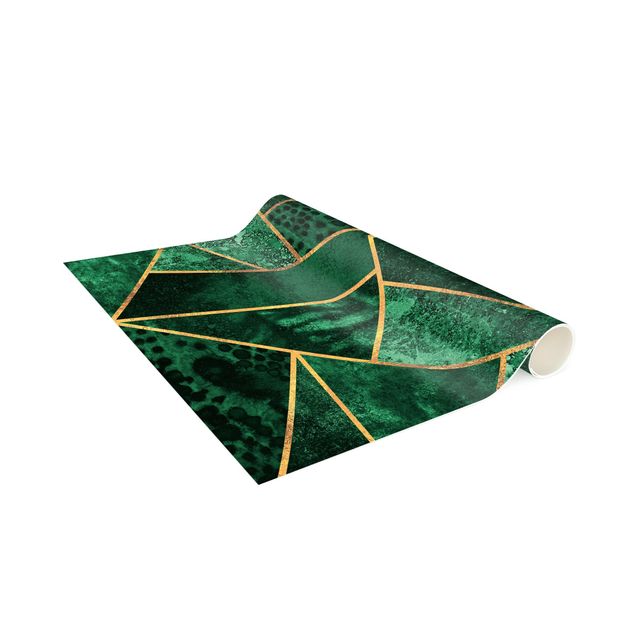 Tappeto moderno astratto Smeraldo scuro con oro