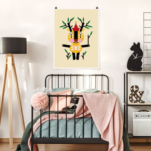 Poster cameretta bambini animali Collage Mostro etnico - Cervo