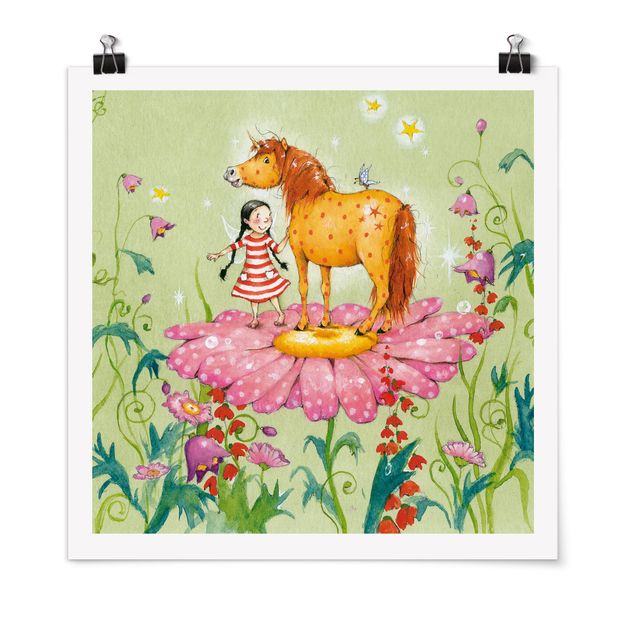 Poster cameretta bambini animali Il pony magico sul fiore