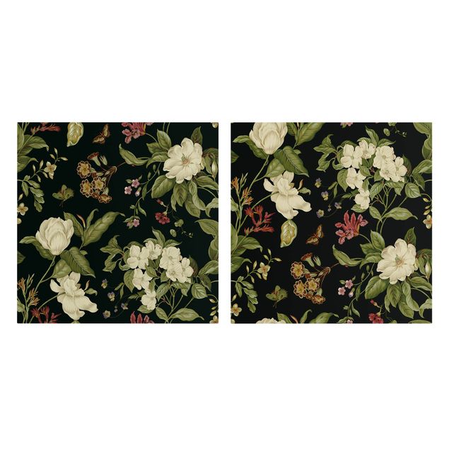 Stampa su tela - Garden Flowers On Black Set I - Quadrato 1:1