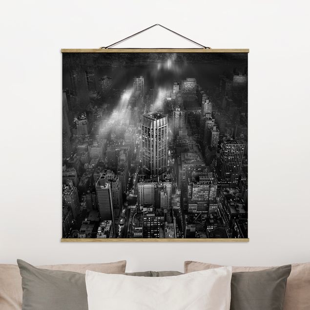 Quadro su tessuto con stecche per poster - Luce del sole su New York - Quadrato 1:1